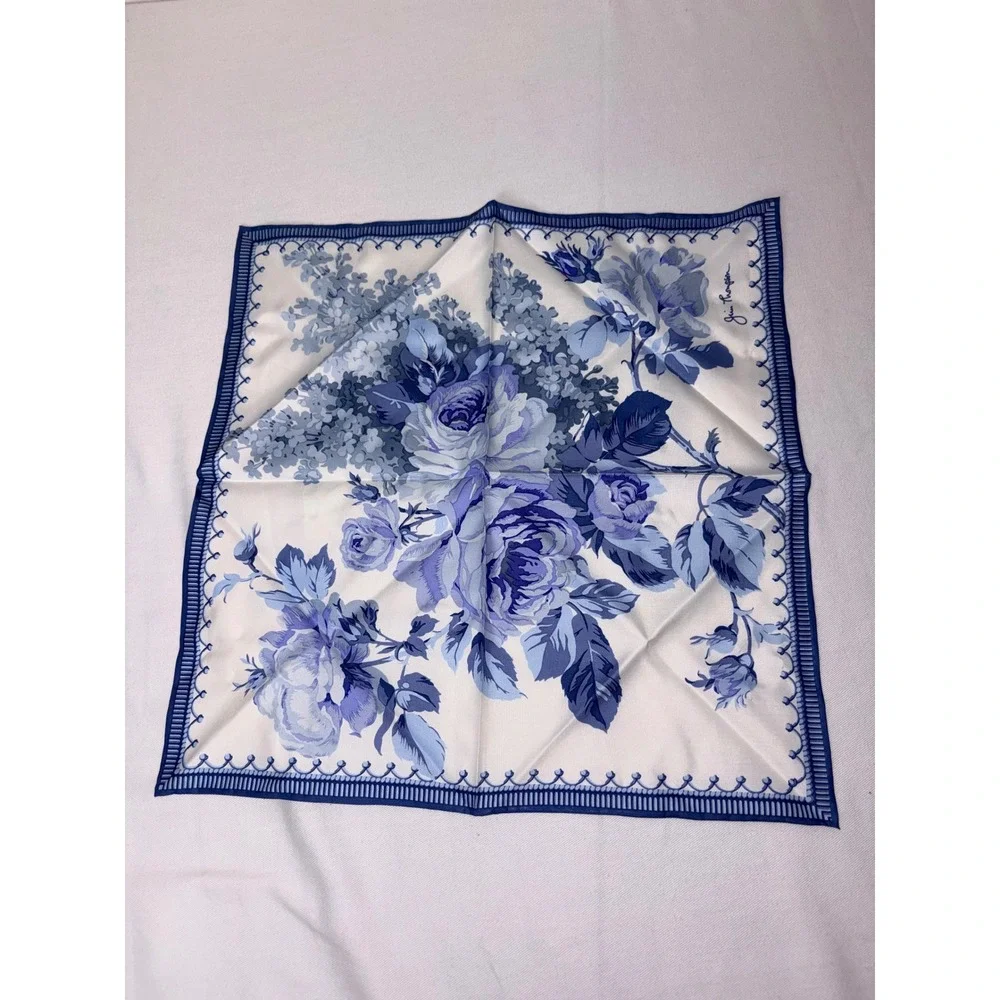Jim Thompson Blue White Floral‎ Silk Napkin Square 17x17